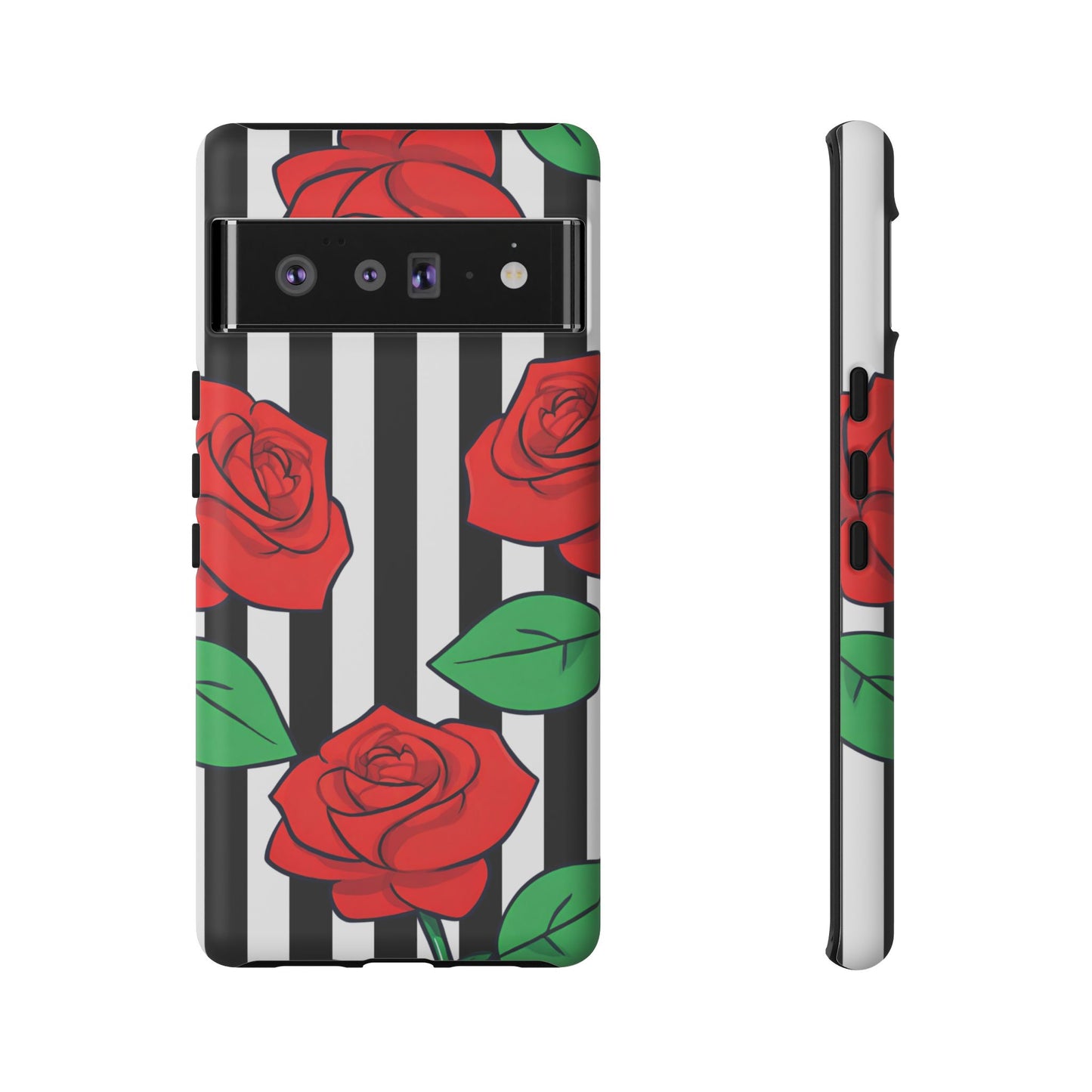 Stripes and Roses Phone Case - for Apple, Samsung, and Google Phones