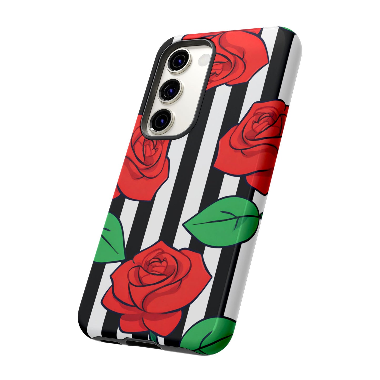 Stripes and Roses Phone Case - for Apple, Samsung, and Google Phones