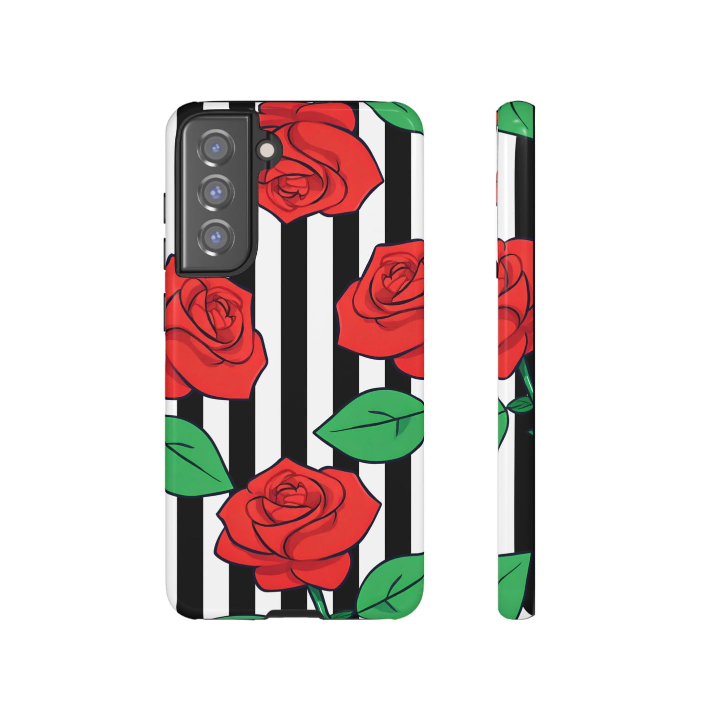 Stripes and Roses Phone Case - for Apple, Samsung, and Google Phones