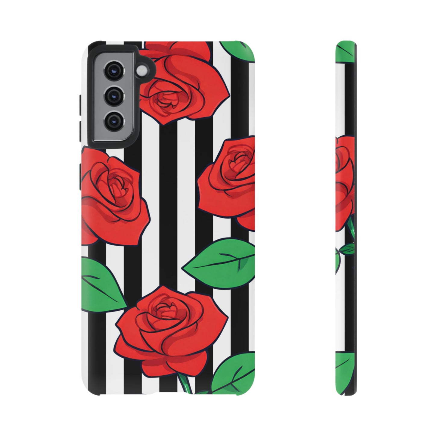 Stripes and Roses Phone Case - for Apple, Samsung, and Google Phones