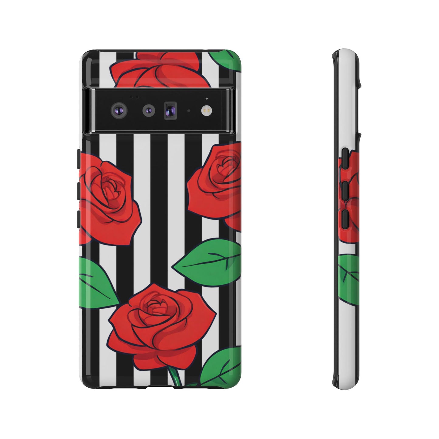 Stripes and Roses Phone Case - for Apple, Samsung, and Google Phones