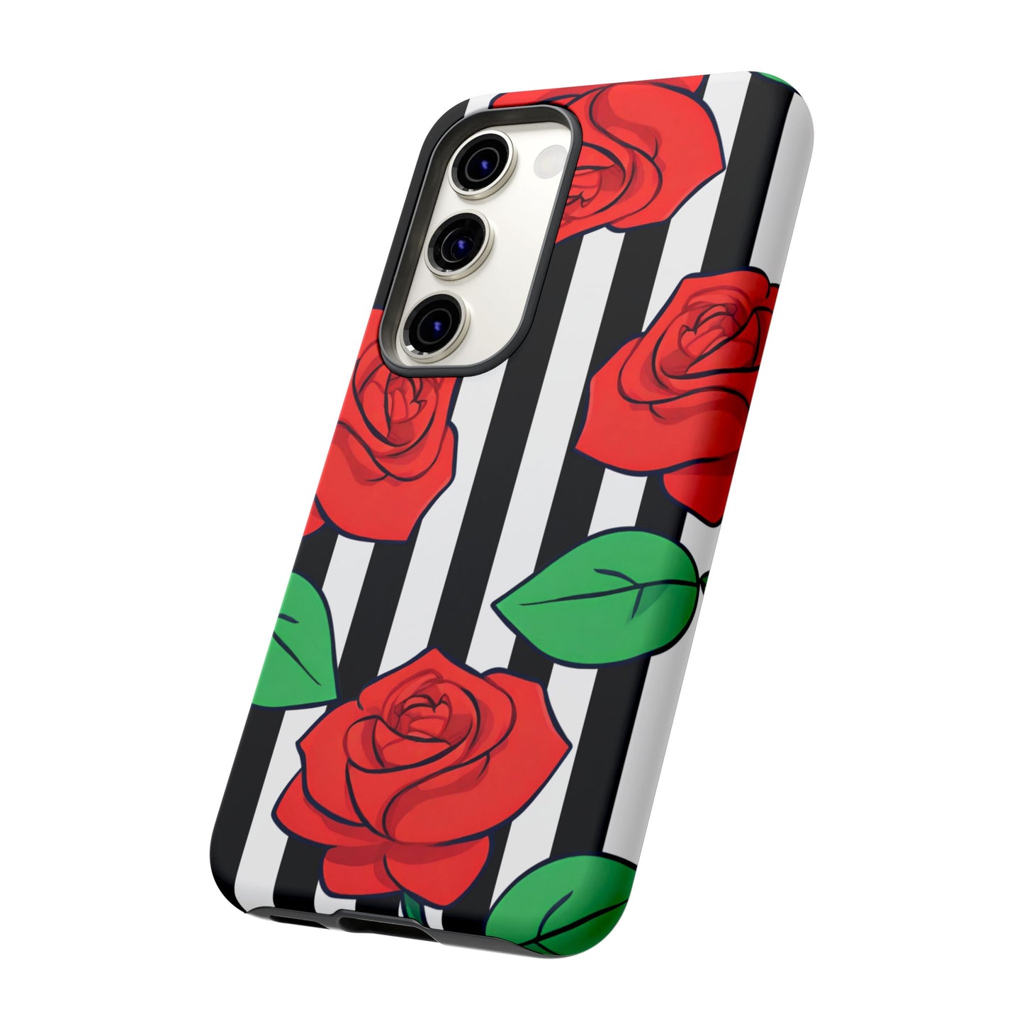 Stripes and Roses Phone Case - for Apple, Samsung, and Google Phones
