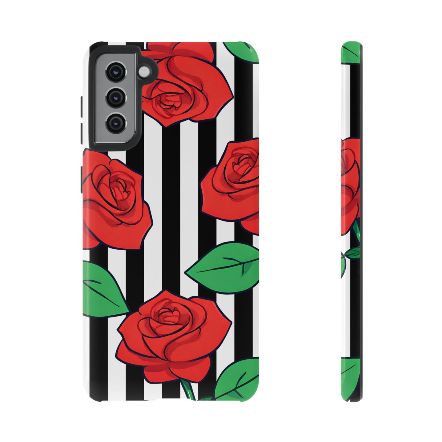 Stripes and Roses Phone Case - for Apple, Samsung, and Google Phones