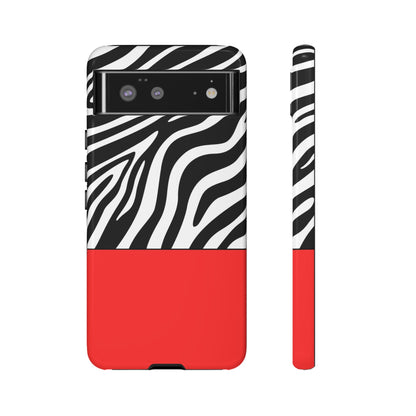 Zebra Print with Red Color Block Phone Case - for Apple, Samsung, and Google Phones