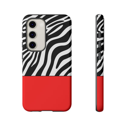 Zebra Print with Red Color Block Phone Case - for Apple, Samsung, and Google Phones