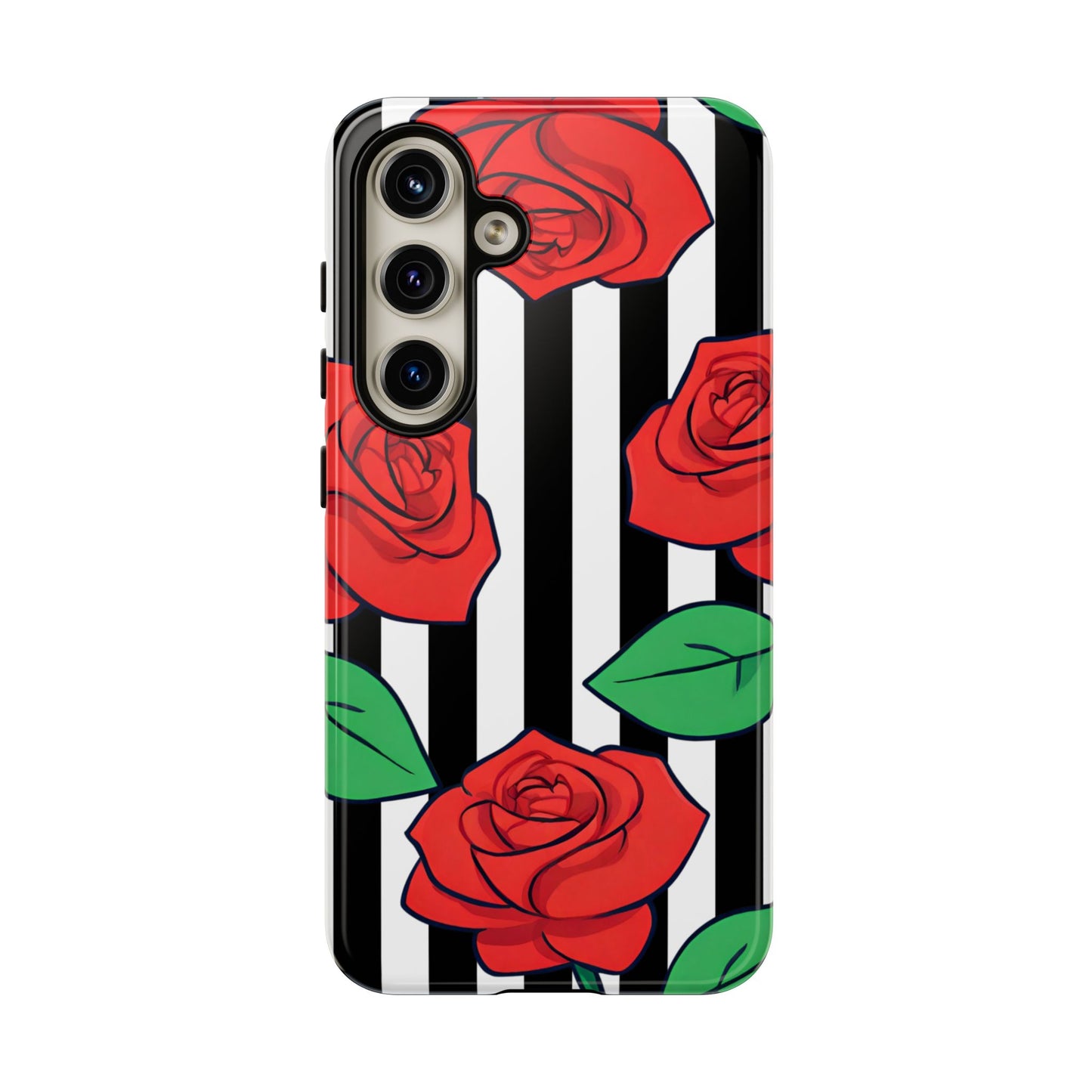 Stripes and Roses Phone Case - for Apple, Samsung, and Google Phones