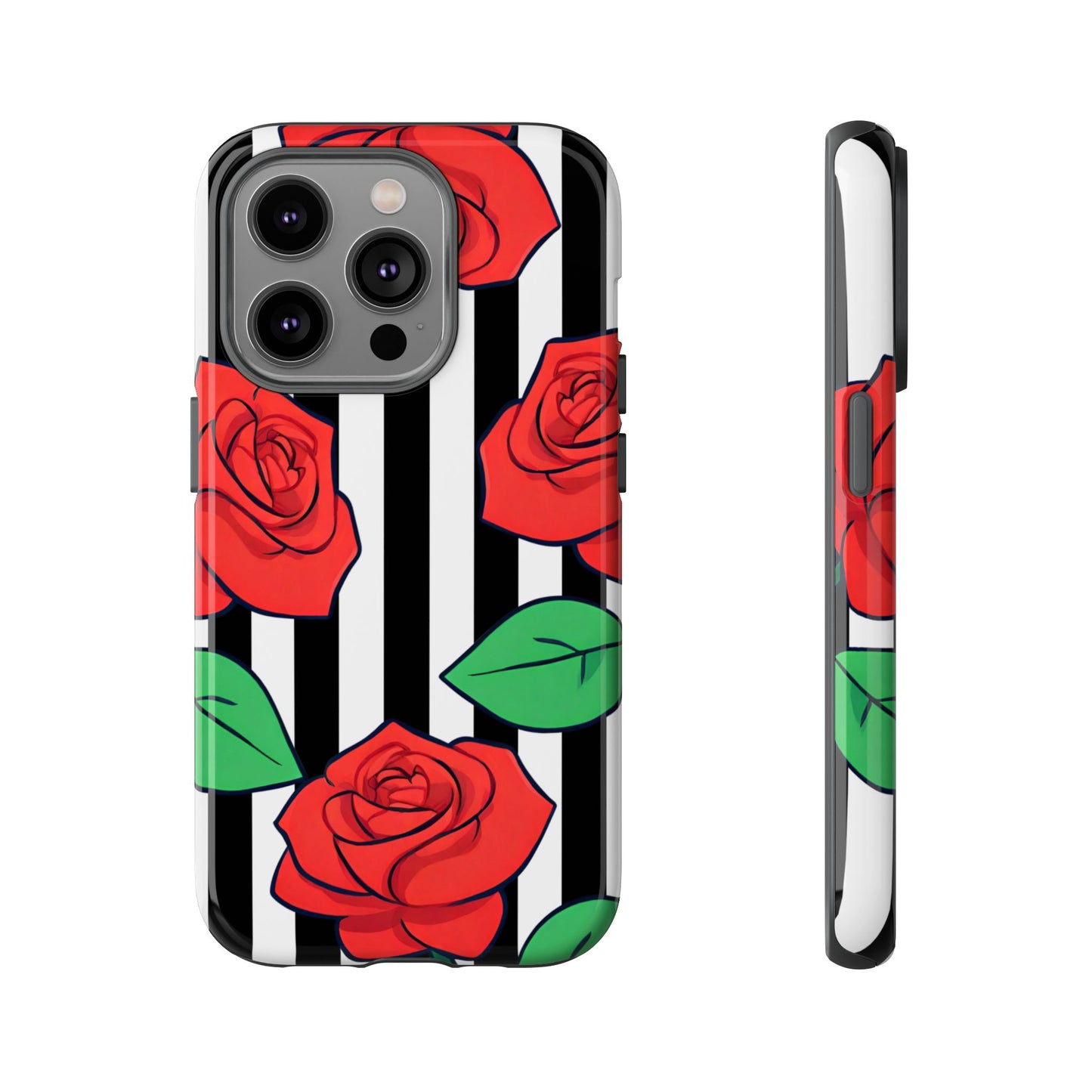 Stripes and Roses Phone Case - for Apple, Samsung, and Google Phones