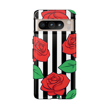 Stripes and Roses Phone Case - for Apple, Samsung, and Google Phones