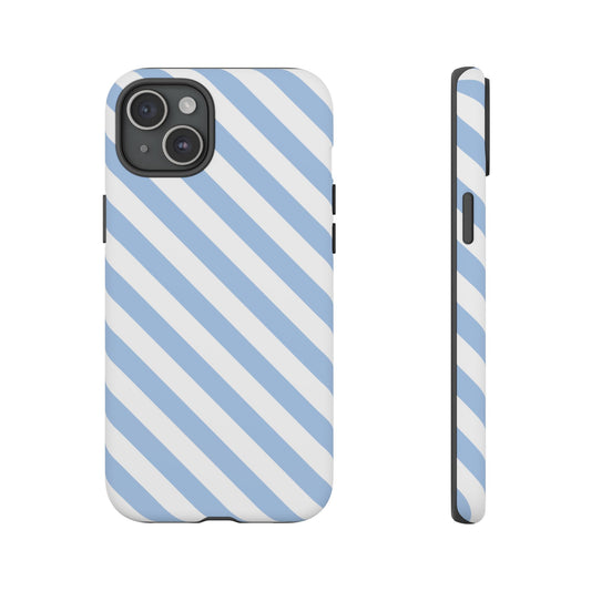 Blue and White Diagonal Stripes Phone Case - for Apple, Samsung, and Google Phones