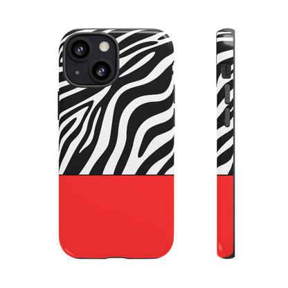 Zebra Print with Red Color Block Phone Case - for Apple, Samsung, and Google Phones