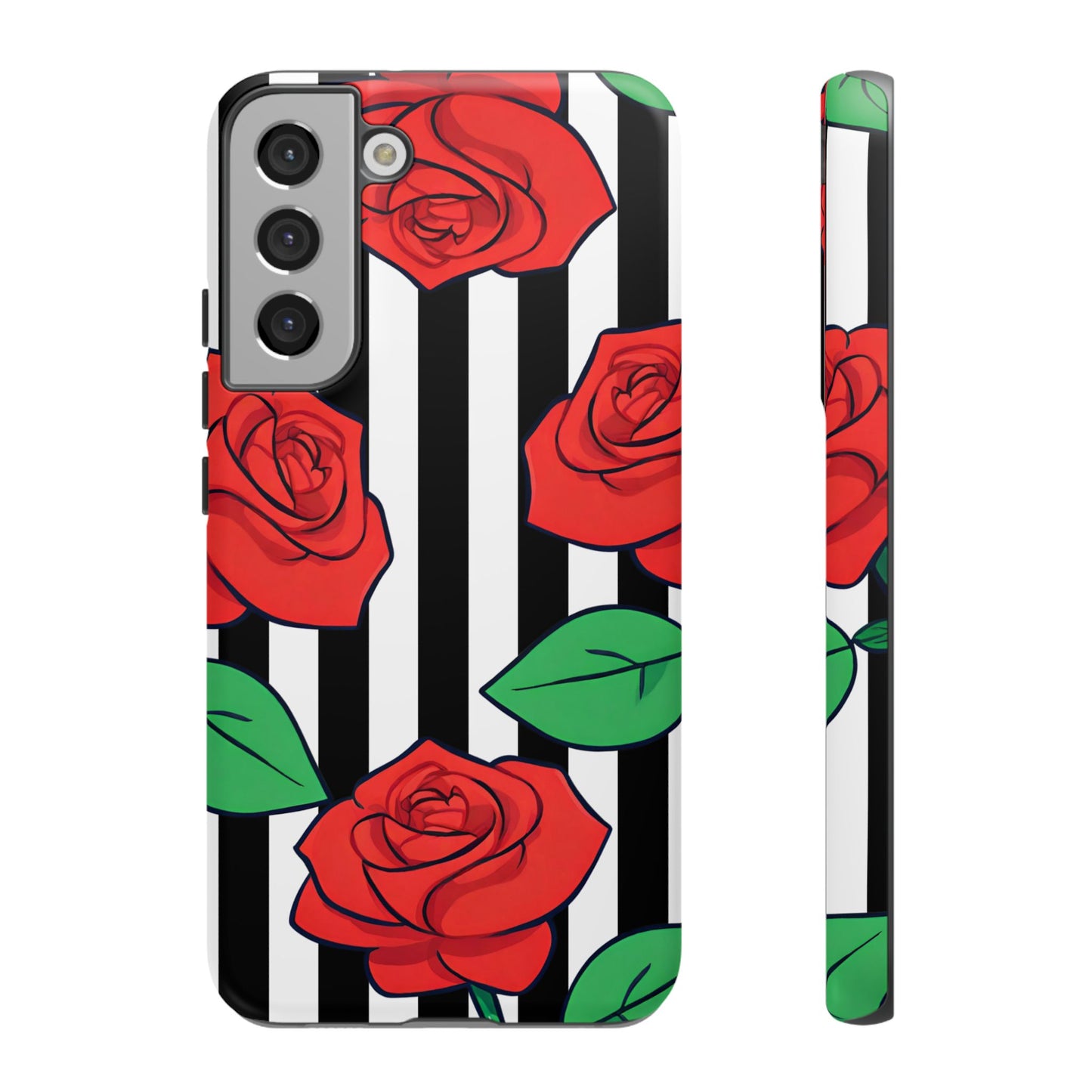 Stripes and Roses Phone Case - for Apple, Samsung, and Google Phones