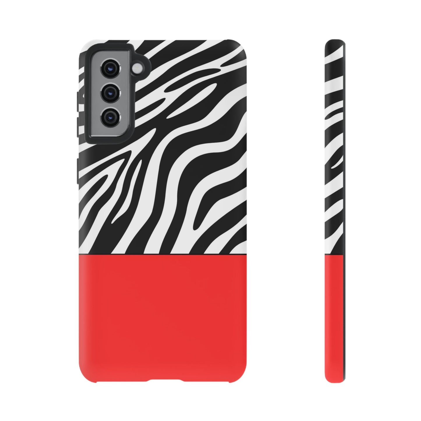 Zebra Print with Red Color Block Phone Case - for Apple, Samsung, and Google Phones