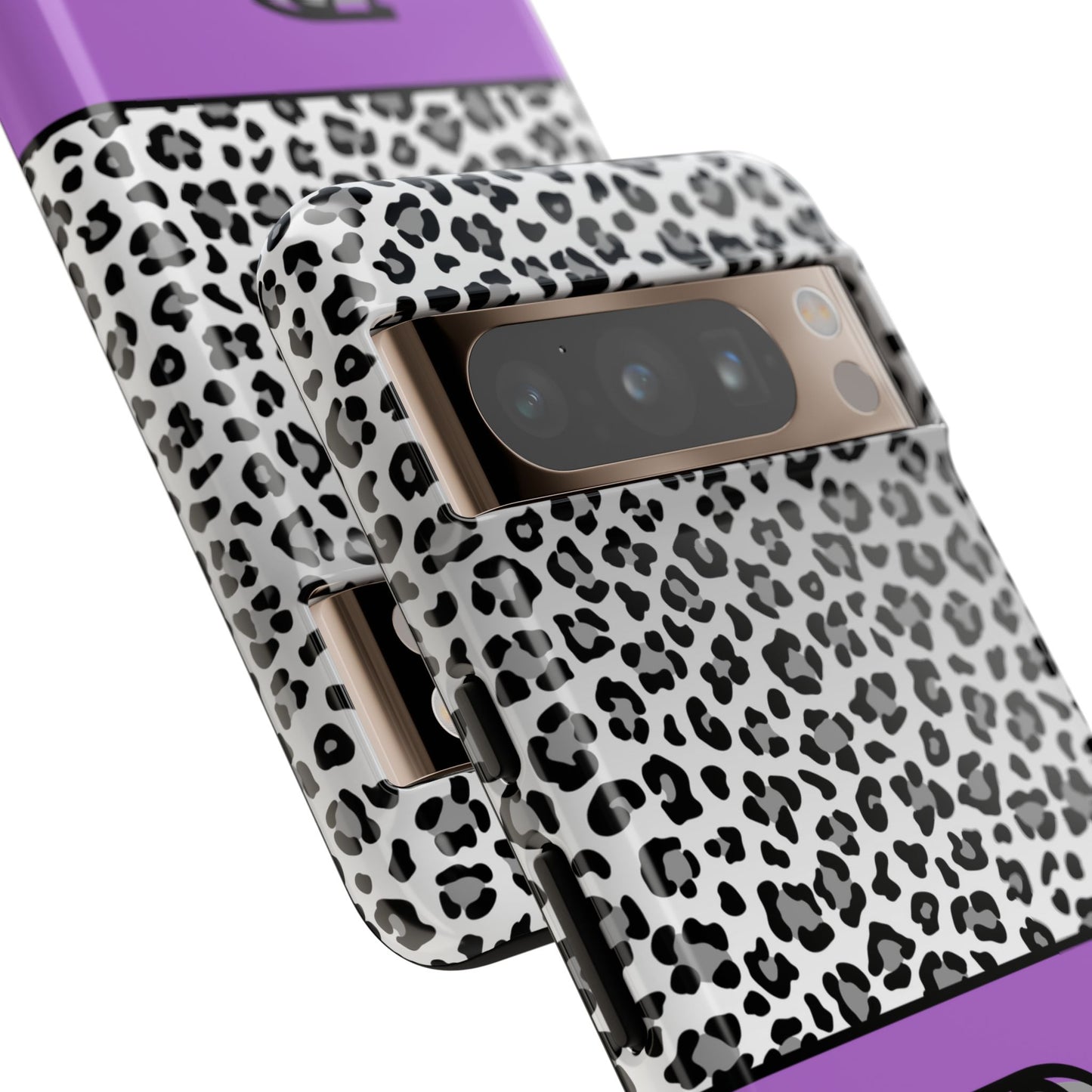 Gray Leopard Print and Purple Personalized Name Phone Case - for iPhone, Samsung, and Google Phones