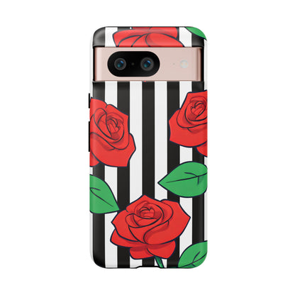 Stripes and Roses Phone Case - for Apple, Samsung, and Google Phones