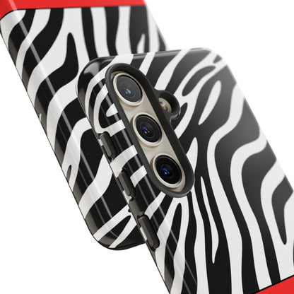 Zebra Print with Red Color Block Phone Case - for Apple, Samsung, and Google Phones