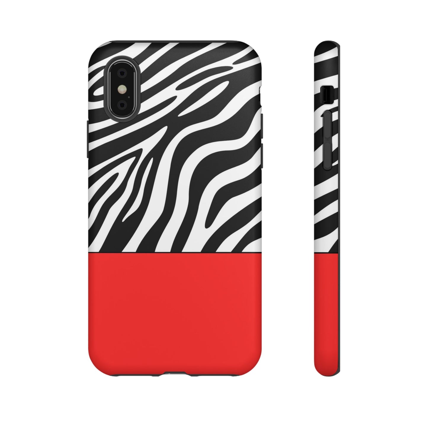 Zebra Print with Red Color Block Phone Case - for Apple, Samsung, and Google Phones