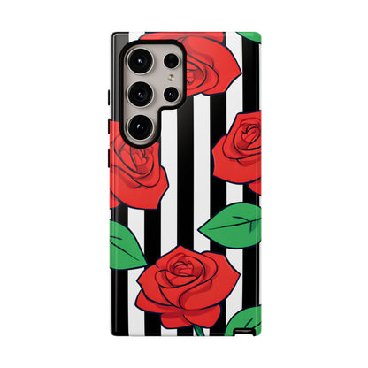 Stripes and Roses Phone Case - for Apple, Samsung, and Google Phones