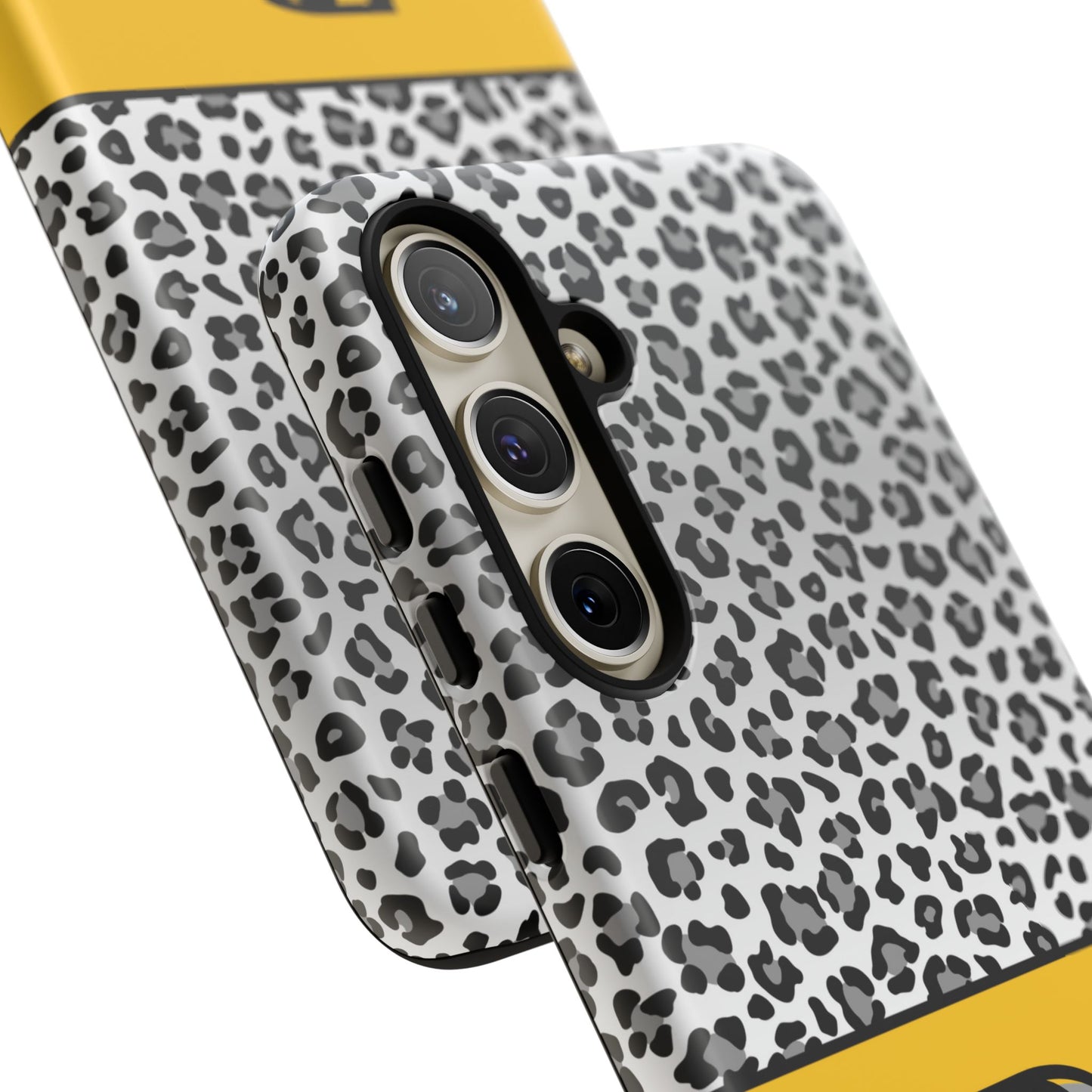 Gray Leopard Print and Yellow Personalized Name Phone Case - for iPhone, Samsung, and Google Phones