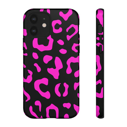 Black and Pink Leopard Print Phone Case - for Apple, Samsung, and Google Phones