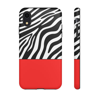 Zebra Print with Red Color Block Phone Case - for Apple, Samsung, and Google Phones