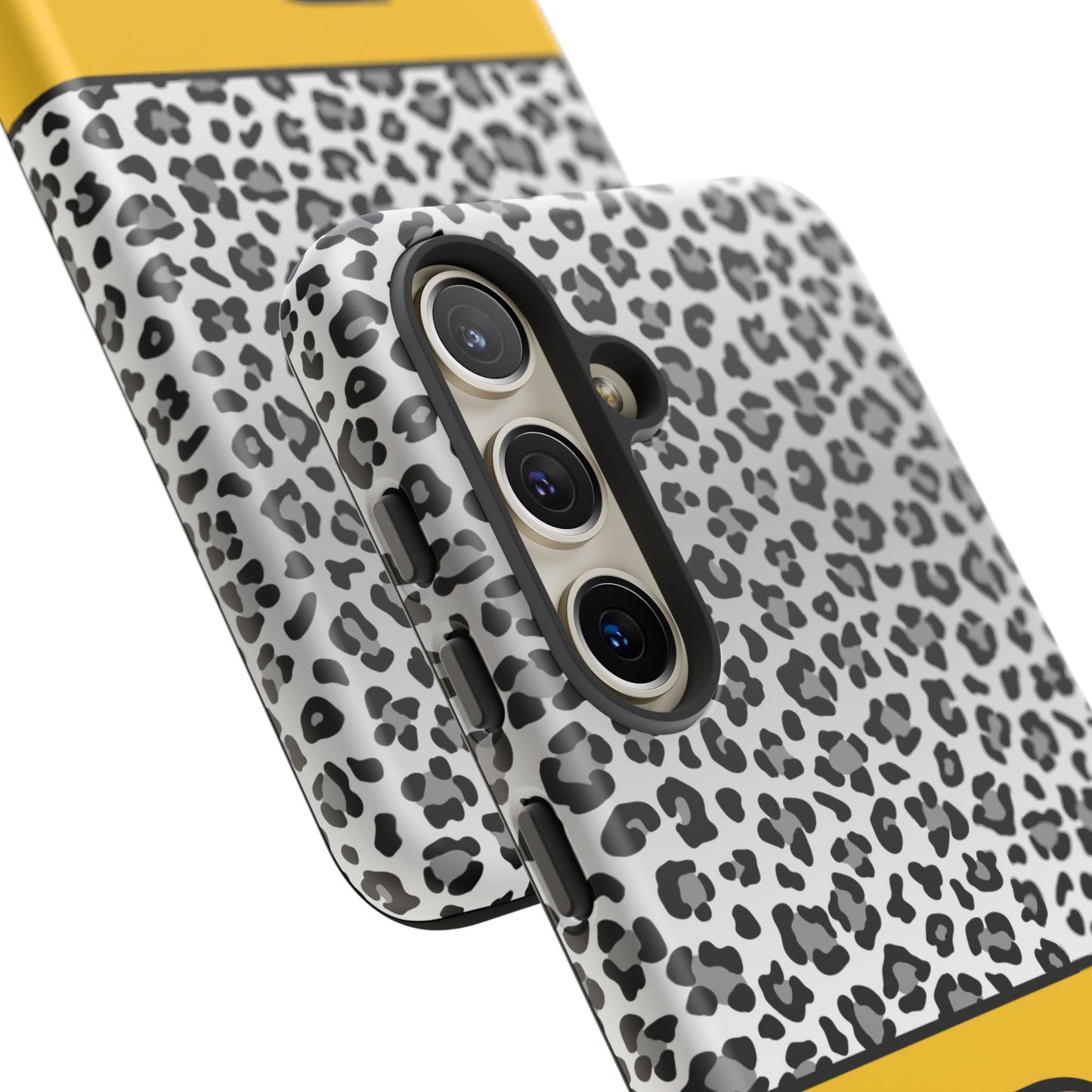 Gray Leopard Print and Yellow Personalized Name Phone Case - for iPhone, Samsung, and Google Phones