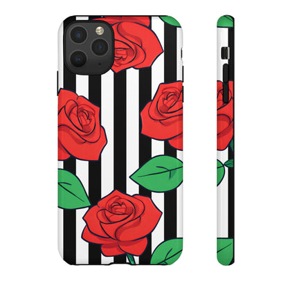 Stripes and Roses Phone Case - for Apple, Samsung, and Google Phones