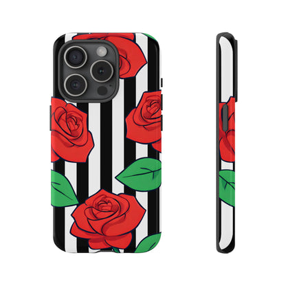 Stripes and Roses Phone Case - for Apple, Samsung, and Google Phones