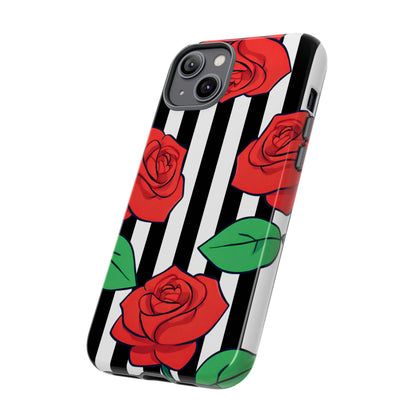 Stripes and Roses Phone Case - for Apple, Samsung, and Google Phones