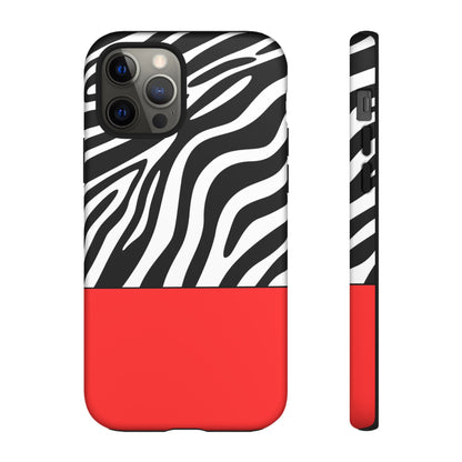 Zebra Print with Red Color Block Phone Case - for Apple, Samsung, and Google Phones