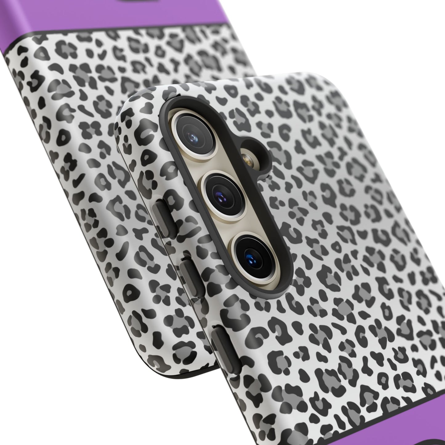 Gray Leopard Print and Purple Personalized Name Phone Case - for iPhone, Samsung, and Google Phones