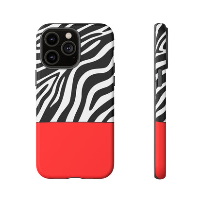 Zebra Print with Red Color Block Phone Case - for Apple, Samsung, and Google Phones