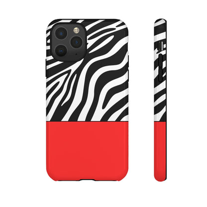 Zebra Print with Red Color Block Phone Case - for Apple, Samsung, and Google Phones