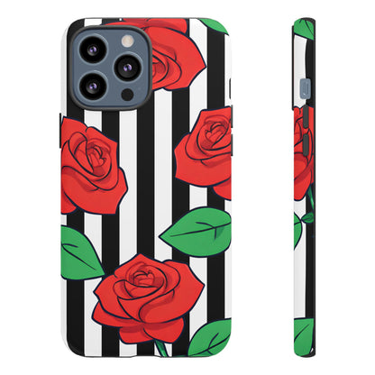 Stripes and Roses Phone Case - for Apple, Samsung, and Google Phones