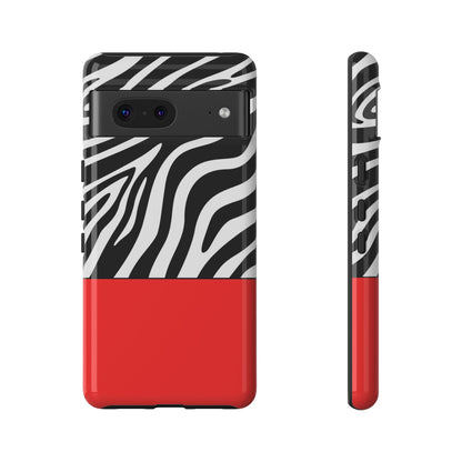 Zebra Print with Red Color Block Phone Case - for Apple, Samsung, and Google Phones