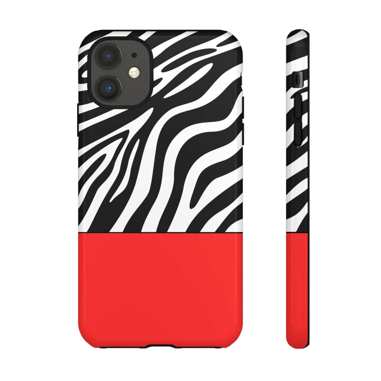 Zebra Print with Red Color Block Phone Case - for Apple, Samsung, and Google Phones