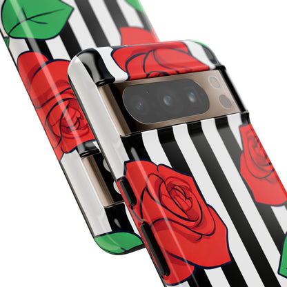 Stripes and Roses Phone Case - for Apple, Samsung, and Google Phones