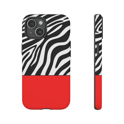 Zebra Print with Red Color Block Phone Case - for Apple, Samsung, and Google Phones