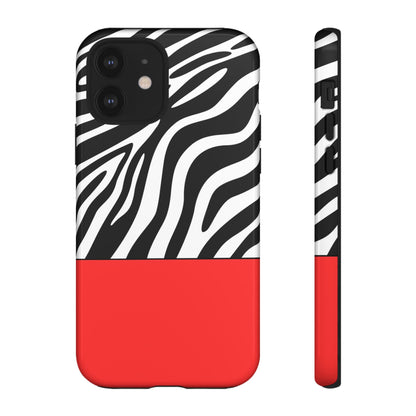 Zebra Print with Red Color Block Phone Case - for Apple, Samsung, and Google Phones