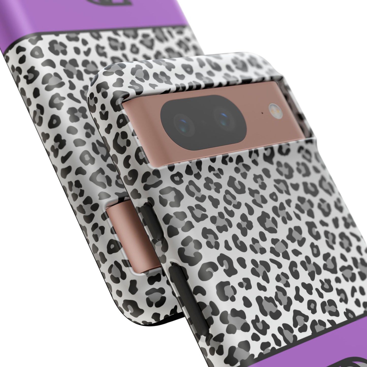 Gray Leopard Print and Purple Personalized Name Phone Case - for iPhone, Samsung, and Google Phones