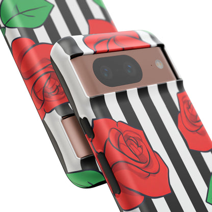 Stripes and Roses Phone Case - for Apple, Samsung, and Google Phones