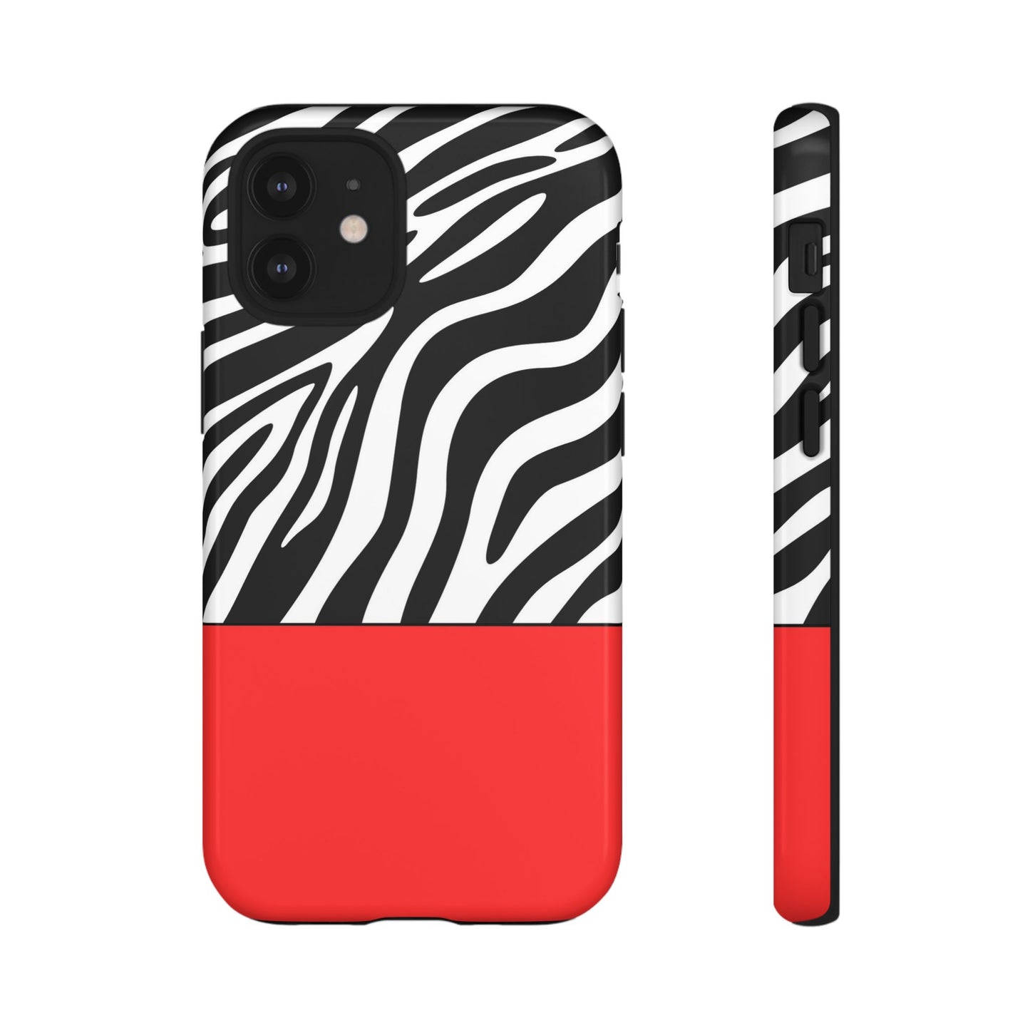 Zebra Print with Red Color Block Phone Case - for Apple, Samsung, and Google Phones