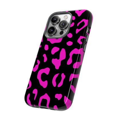 Black and Pink Leopard Print Phone Case - for Apple, Samsung, and Google Phones