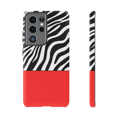 Zebra Print with Red Color Block Phone Case - for Apple, Samsung, and Google Phones