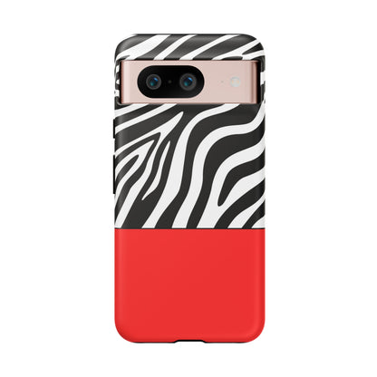 Zebra Print with Red Color Block Phone Case - for Apple, Samsung, and Google Phones