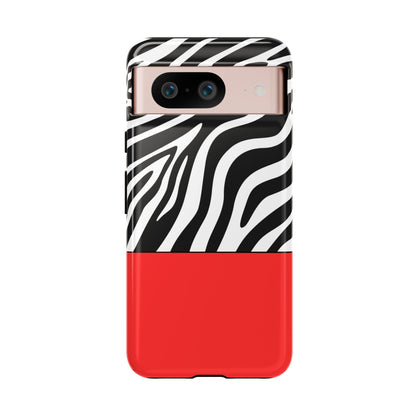 Zebra Print with Red Color Block Phone Case - for Apple, Samsung, and Google Phones