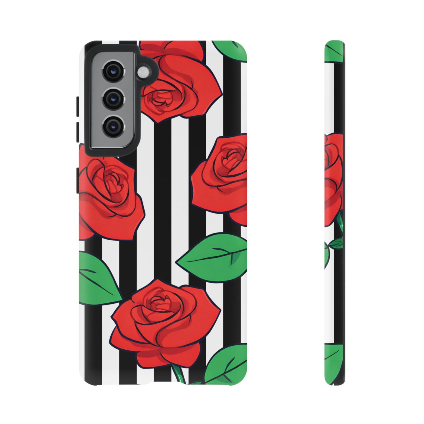 Stripes and Roses Phone Case - for Apple, Samsung, and Google Phones