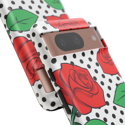 Polka Dot and Roses Phone Case - for Apple, Samsung, and Google Phones