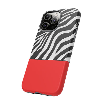 Zebra Print with Red Color Block Phone Case - for Apple, Samsung, and Google Phones