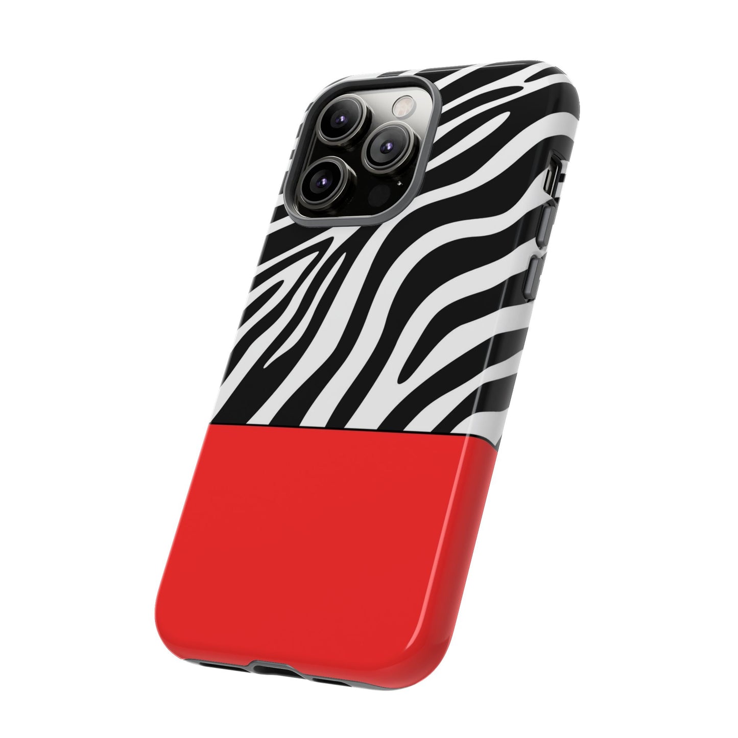 Zebra Print with Red Color Block Phone Case - for Apple, Samsung, and Google Phones