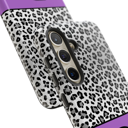 Gray Leopard Print and Purple Personalized Name Phone Case - for iPhone, Samsung, and Google Phones